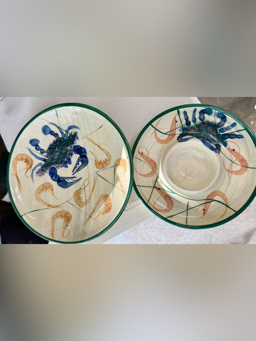 Vicky Wesley Studio Art Pottery 2-pc Coastal Entertaining Bowl & Chip/Dip Bowl